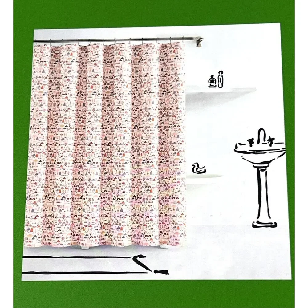 KATE SPADE New York MUSHROOM Fabric SHOWER CURTAIN 72” x 72” Pink Multicolor